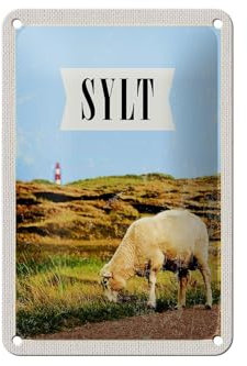 Femer Blechschild Reise 12x18cm Sylt Stadt Urlaubsziel Wiese Urlaub Schild