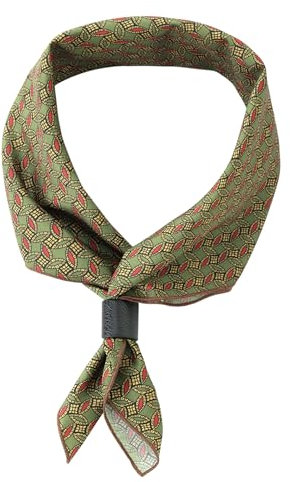 Herren quadratische Halstuch mit Leder Loop Multifunktionstuch Kopftuch Nickituch Bandanas Trachtentuch Bandanas Vintage Retro 60x60 cm - Druckmuster Geometrisch Braungrün
