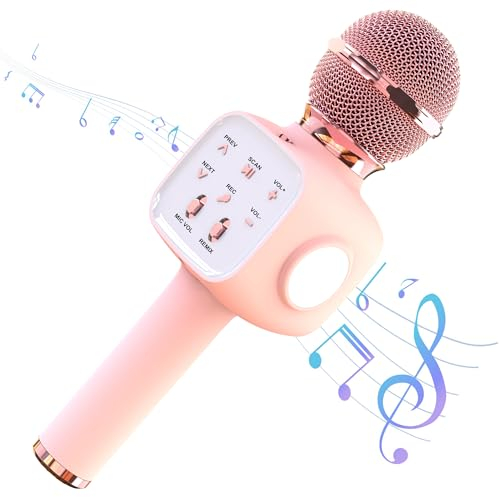 Wireless Microphone,Karaoke Bluetooth Microphone for Boys,Girls and Adults,Karaoke Mic Singing Machine with LED Lights,Android/IOS phone Bluetooth Microphone for Party,Singing,Recording (light pink)