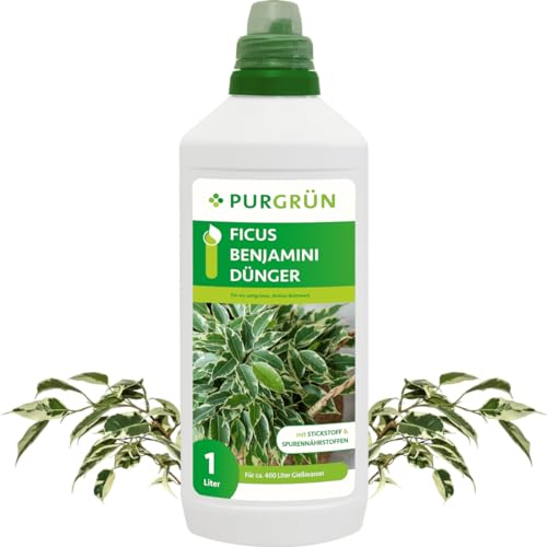 Purgrün® Ficus-Benjamini-Dünger 1 Liter – Stickstoff und Guano für gesundes Wachstum – Spurennährstoffe für eine lebendige Blattfärbung – Ergiebiges Konzentrat für ca 400 Liter Gießwasser