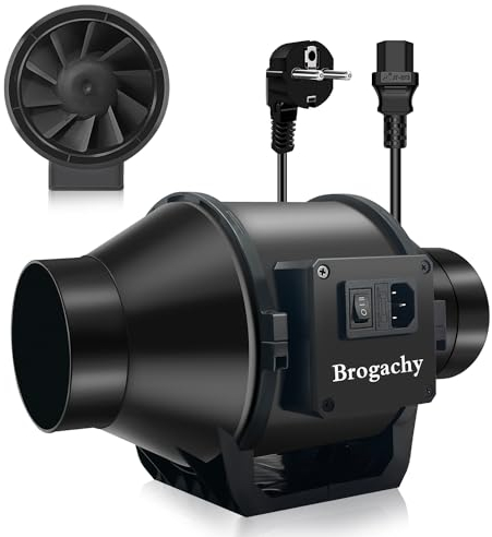 Brogachy extracteur d'air 100 mm Réglable, ventilateur d'extraction salle de bain, en ligne silencieux avec prise IEC, pour booster, tente de culture, Salles de Croissance,ventilation.…