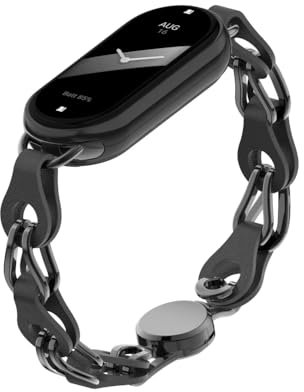 XIHAMA Bracelet de montre compatible avec Xiaomi Mi Band 8/9 - Bracelet de rechange en cuir et acier inoxydable - Fermoir magnétique pour femme