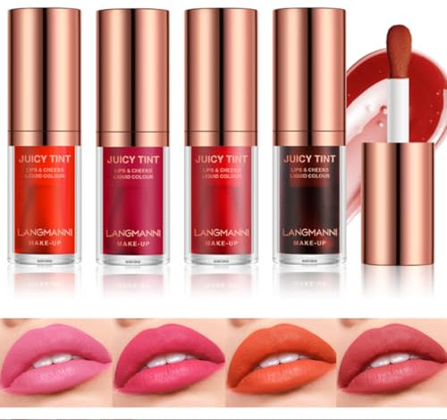 Tinte de Labios, Tinte de Labios y Mejillas 2 en 1, Alta Pigmentación, Larga Duración, Resistente al Agua, Ligero, Secado Rápido, No Pegajoso, Acabado Mate, Hidratación Labial, Tinte de Labios (#ALL)
