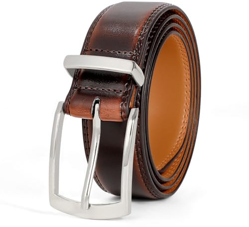 JasGood Herren Ledergürtel Klassisch Leder Gürtel für Herren Jean Business Anzug Gürtel Herren Leder mit Dornschließe 33mm Breit,Kaffee,140cm