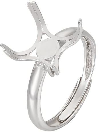BENECREAT 925 Sterlingsilber Ringrohlinge Mit 4 Krallen, 19.4mm Verstellbare Ringbasen Für Schmuckherstellung von Unregelmäßigen Cabochon-Ringen, Tablett: 11.5x11.5mm Platin