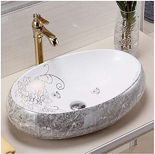 CLRAWSHB Freistehendes Waschbecken, Badezimmerwaschbecken, Waschbecken war perfekt für die Badrenovierung, Waschbecken ist sehr modern, Keramik, Gold und Weiß, B (BB)