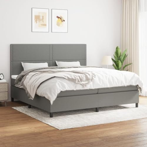 Willood Boxspringbett mit Matratze Dunkelgrau 200x200 cm Stoff Flach mit Nägeln Hohes Kopfteil