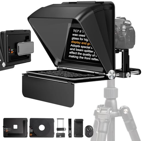 LENSGO Teleprompter 10'' Prompter für Tablet Smartphone DSLR/SLR Kameras mit Fernbedienung Kostenlose APP Kompatibel mit iOS/Android für Interview/Online Unterricht/Live Streaming (for Camera/Phone)