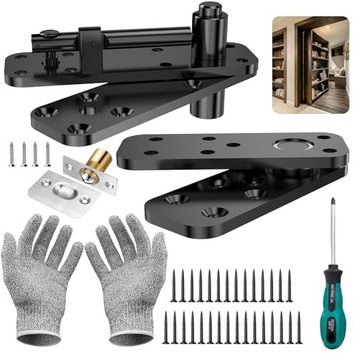 Verstecktes Drehscharnier, 258,5 kg belastbar, robuste Hardware für Bücherregal, Murphy-Tür-Set, 360 Grad drehbar, unsichtbare Scharniere für Geheimtür, Schwarz