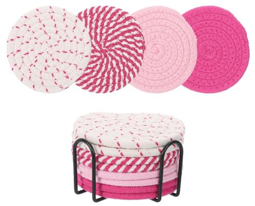 sourcing map Lot de 8 Sous Verre Absorbants avec Support, 10,2 cm, Rose