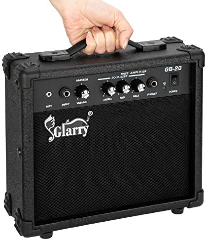GLARRY Amplifier for Electric Bass Guitar, Portable Vox Bass Headphone Amp with MP3 Input, Bass Practice Amp 20W with Volume, Treble, Bass and Middle Controls
