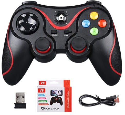 LYEAA V8 2.4G Contrôleur de Jeu sans Fil Manette de Jeu sans Fil Contrôleur BT Manette de Jeu Double Vibration pour Android/iOS/PC/PS3/Switch/Téléphone Portable