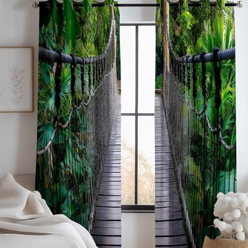 Verdunkelungsvorhänge Mit Ösen, 230 x 117 cm Tal-Hängebrücke Vorhang, Blickdicht, Wärmeisolierend, Vorhang, UV-Schutz Urwald lichtundurchlässige Vorhänge für Kinderzimmer, Verdunkelung, 2Er Set