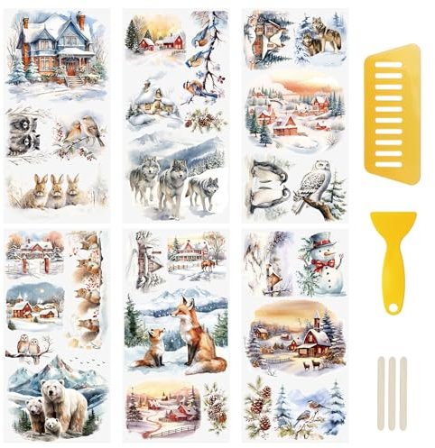 WANDIC 6 x Winter-Schneelandschaft, zum Aufreiben, für Bastelarbeiten, Scrapbooking, Fotomöbel, Fenster