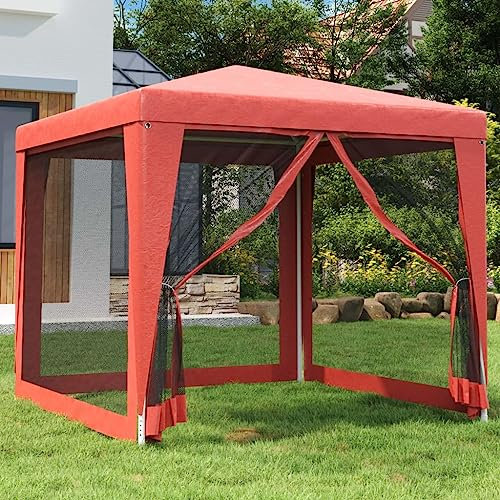 Myheimly Partyzelt mit 4 Mesh-Seitenwänden Rot 2,5x2,5 m HDPE Gartenzelt Festzelt Pavillon Zelt Gartenpavillon Gazebo Gartenlaube Bierzelt Faltzelt Camping
