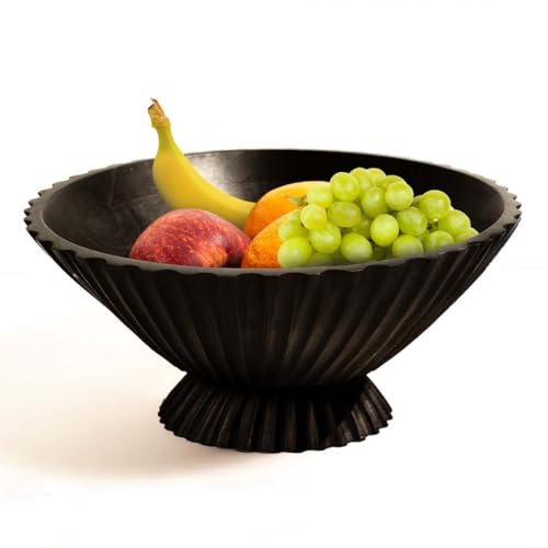 Folkulture Wooden Fruit Bowl for Kitchen Island| Countertop or Decorative-Centerpiece Table Decorations| Decorative-Bowl or Fruits Tray or Fruit's Holder for Kitchen Counter Decor (Charcoal)