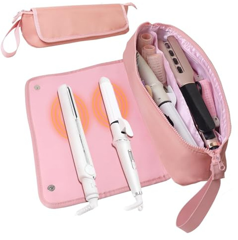 siduytin Professionelle Reisetasche für Haarwerkzeuge, 2 in 1 Organizer, hitzebeständige Stoffmatte für Haarglätter, Verwicklungen, Haarbürste, B