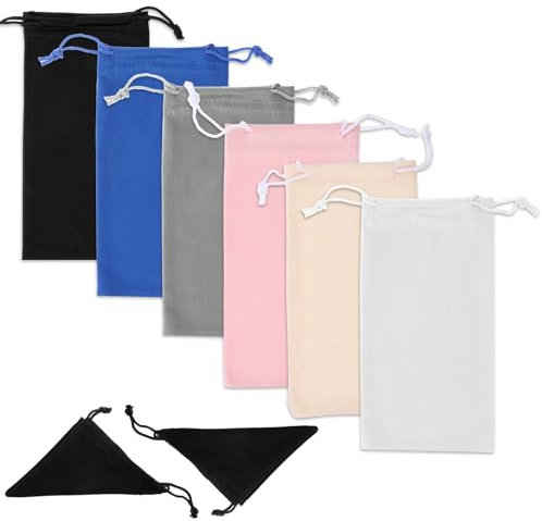 Nogeqi 6 Pcs Microfiber Eyeglass Sunglasses Gadgets with 2 Cleaning Cloths Cleaning Storage Pouch Soft Drawstring Storage Bag for Phone 6.89 x 3.54 Inch (Multicolored)