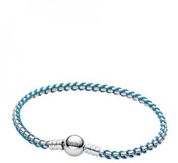 PANDORA Blaue Kordel Schlangen-Gliederarmband aus Sterling-Silber, Kombination aus Stoff und Metall, Moments Kollektion, Länge: 18 cm, 593816C01-18