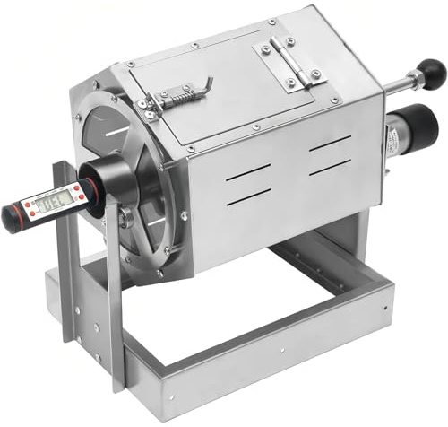 TUPOSTAR Tostador De Café De 5 litros, Tostador De Granos De Café Tipo Tambor, Tostador De Café EléCtrico De Acero Inoxidable, con TermóMetro, para Frutos Secos Y Granos,Plata