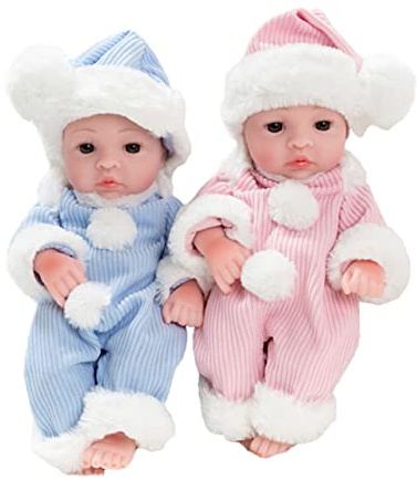 Hperu Babypuppen, realistisches, lebensechtes, weiches Baby-Vinyl, 25 cm, hübscher, süßer Junge, Mädchen, Kinder, Kleinkinder-Schnuller mit Geräuschen, blau, 2 Stück