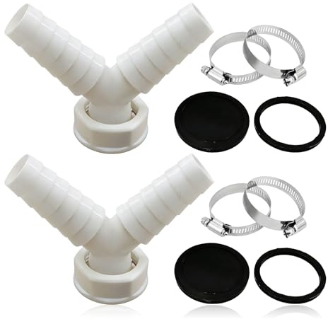 Abfluss Waschmaschine Doppelanschluss,2 Sätze 1 Zoll Schlauch Abfluss Y Adapter,Universeller Doppelanschluss Waschmaschine Geschirrspüler Trockner Ablaufanschluss Adapter mit Dichtung,Schlauchschellen