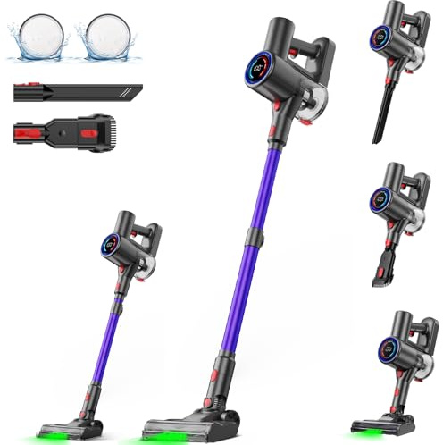 Zynet Aspiradora sin Cable Escoba S8,45KPA/500W Aspiradora Inalámbrica con Tubo Prolongable y Base de Carga Mural,Luz Verde,Motor Sin Escobillas,hasta 40 Min,para Pelo de Mascotas,Suelos y Alfombras