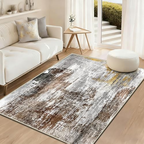 WQMMD Waschbare Wohnzimmer Teppich Kurzflor rutschfest Weich Braun Grau Farbverlauf Teppich Modern Abstrakt Minimalistisch für Esszimmer,Büro Bereich Dekor, Schlafzimmer(120x180cm)