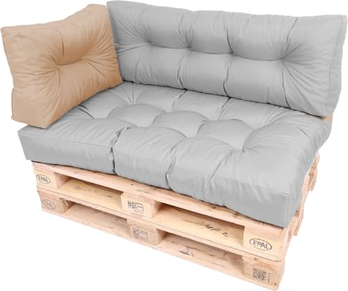 TexDeko® Garden Seitenkissen für Palettenkissen 60x40x20/10cm Cappuccino | In- & Outdoor, wasserabweisend, UV-beständig, zusätzlicher Vliesmantel, formstabile Palettenpolster, gesteppt, Gartenmöbel