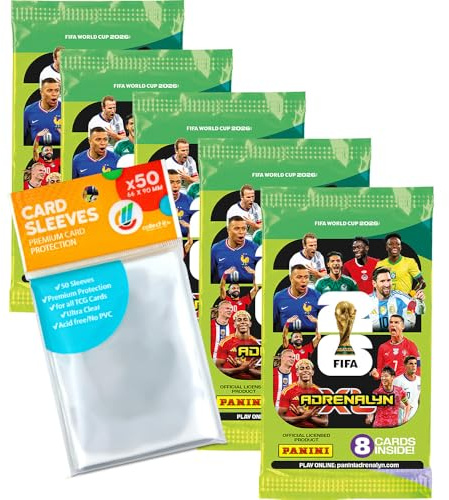 FIFA World Cup Adrenalyn XL 2026-5 Booster (Original) + Exklusive Collect-it Hüllen (Eigenmarke Bundle)