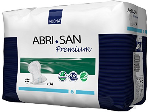 Abena Abri-San Premium Mens & Womens Incontinence Pads, Breathable & Comfortable, Fast Absorption, Discreet & Effective Shaped Incontinence Pads for Men/Women - Premium 6, 1600ml Absorbency, 34PK