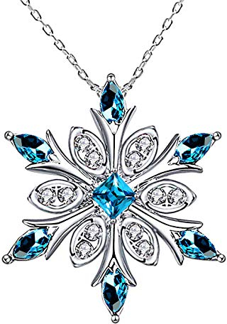 Elensan Damen 925 Sterling Silber Blau Kristalle Schneeflocke Anhänger Mode Halskette Schlüsselbein Kette