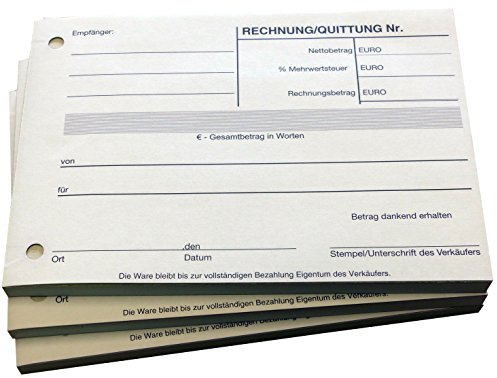 Druckerei Scharlau 20x Block Quittung Rechnung - Quittungsblock - 2 x 50 Blatt DIN A6 - gelocht - SD -durchschreibend (22233)