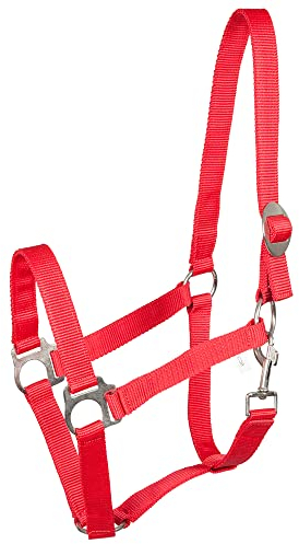 PFIFF 101668 Kunststoffhalfter, Halfter aus Kunststoff, stufenlose Verstellmöglichkeit am Genickstück, gute strapazierfähige Qualität, Rot, Shetty