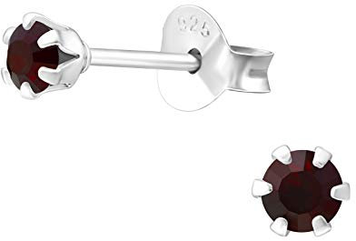 Bungsa Damen-Ohrstecker mit LA CRYSTALE Kristallsteinchen besetzt 3mm aus .925 Silber - Garnet
