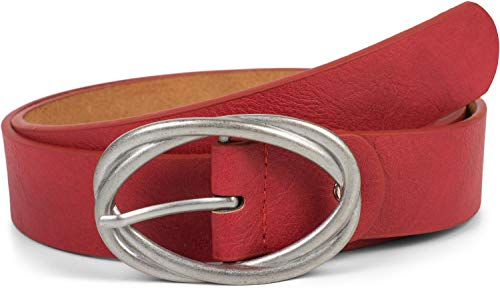 styleBREAKER Damen Gürtel Unifarben mit ovaler verschlungener Doppelschnalle, kürzbar 03010099, Größe:85cm, Farbe:Rot-Silber
