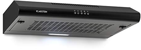 Klarstein Capannina - Campana extractora encastrable, Potencia extracción 166m³/h, 60cm, 3 potencias, EEC C, Panel de control, Filtro grasa de aluminio, Iluminación LED, Acero inoxidable, Negro