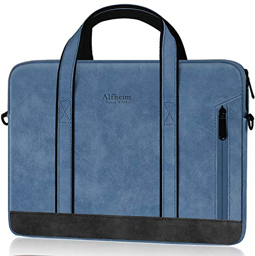 Alfheim 14 inch Laptop Bag, Waterproof Leather Laptop Briefcase Messenger Bag with Shoulder Strap for Travel/Business, Compatible with Macbook Pro 14 inch A2442