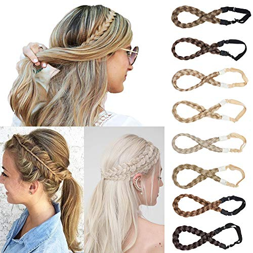 Silk-co Damen Haarband 3 Stränge blond, Kunsthaar geflochtenes Stirnband, elastisches Haarband für Damen und Mädchen Hochzeit Vintage, mit Haargummi Haarteil Braids Extensions 1.5cm breit 26/88