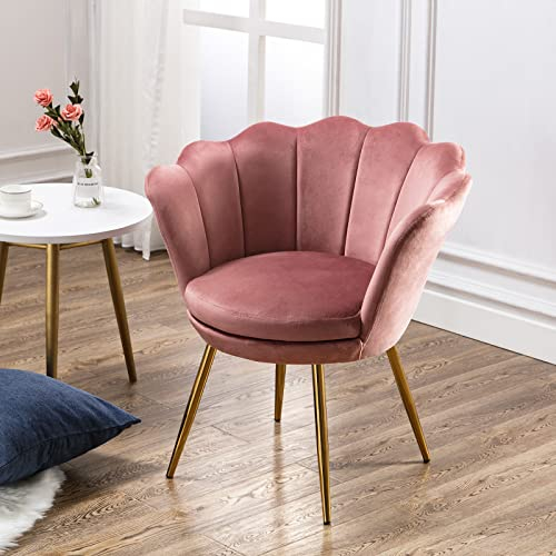 Wahson Sessel für Schlafzimmer Weicher Samt,Armlehnstuhl mit Metallbeinen,Freizeitsessel für Wohnzimmer/Vanity (Rose, Samt)
