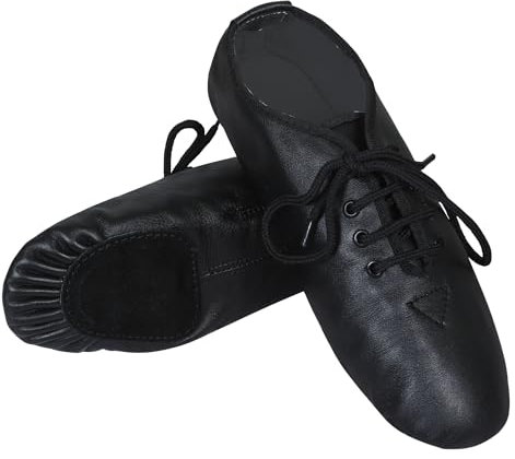 SHADOW DANCE UK - Jazzschuhe zum Schnüren für Mädchen, Unisex, moderne Bühnenleder-Jazz-Tanzschuhe, Gummi und Wildleder, geteilte Sohle, ideal für Kinder und Erwachsene, Schwarz , 35.5 EU