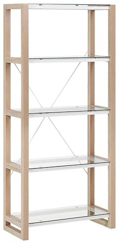 Beliani Modernes Regal skandinavischer Stil Heller Holzfarbton Glas 4 Fächer Jenks