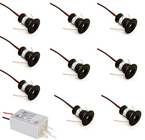 kpslucerna Mini LED Spots Einbaustrahler Deckenleuchte 9 Stück 12V 1W, die Einbaulampe, IP65 Spot, Eingebautes Deckenlicht Licht für Küche, Treppe, Schrank, Flur (Schwarze hülle kaltes Weiß 120°)