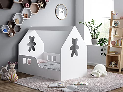 BDW Kinderbett 80x160cm MIT MATRAZE Haus Bettenhaus Hausbett Kinderzimmer Bett Kinder Kiefernholz Weiß