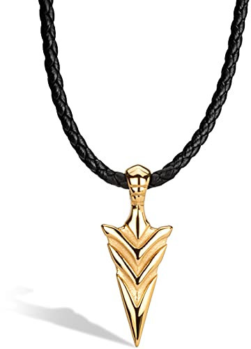 SERASAR Lederkette Herren Leder-Halskette mit Anhänger - 60cm Gold Lederband Kette Schmuck-Schachtel für Männer Echtleder Geschenk Leather Necklace Men Jewelry Band