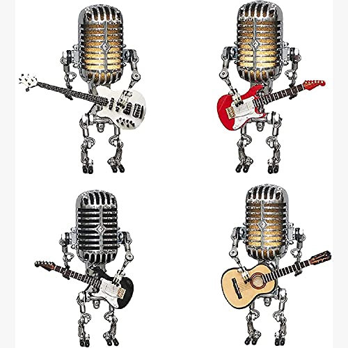 Nihexo Retro Style Microphone Robot Desk Lamp Holding Guitare Vintage, Vintage Guitar Lamp, Steampunk Table with A LED, for Bedroom, Living Room (White)