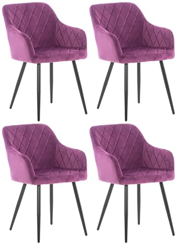 CLP 4er Set Esszimmerstuhl Shila I Samt I Stoff I Gesteppt I Mit Bodenschonern, Farbe:lila, Material:Samt