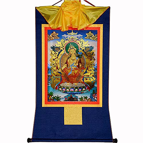 Gandhanra Thangka Tibetische Wandbehang,Maitreya Buddha Thangka,Heißgeprägter Buddha Wandteppich für Zen Wohnkultur, Meditation, Spirituelle Entspannung und Ruhe