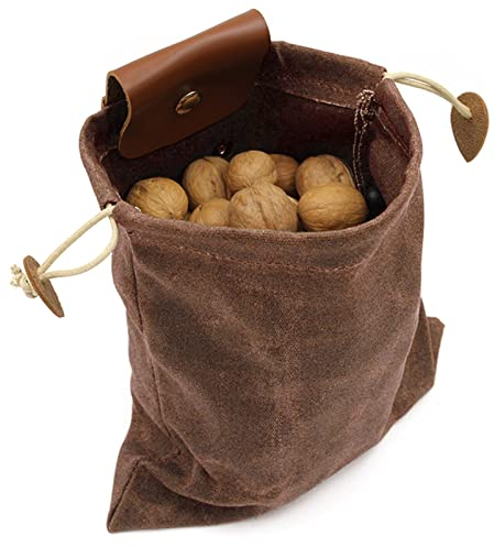 Maeau Canvas Bushcraft Tasche Leather Canvas Sammeln Frucht Werkzeugtasche Schnalle Faltbare Gürteltasche für Outdoor Camping Picknick Garten Obstbeutel Bauchtasche Hüfttasche