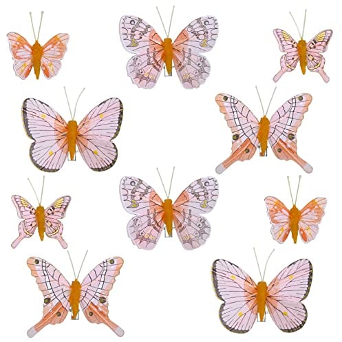 MIK funshopping Deko-Schmetterlinge mit Clip zur farbenfrohen Dekoration (10-teiliges Set, rosa-orange)